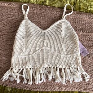 Cream Knit Fringe Crop Top NWT